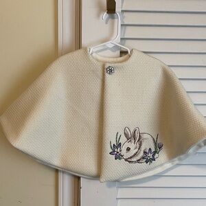 Adorable Cream Kids Cape with Bunny Embroidery